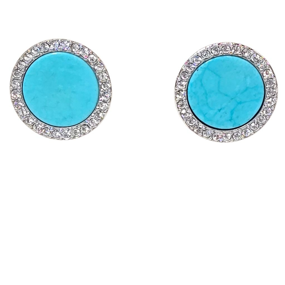 Michael Kors Turquoise Silver Pave Crystal Stud Earrings Collectible Luxury